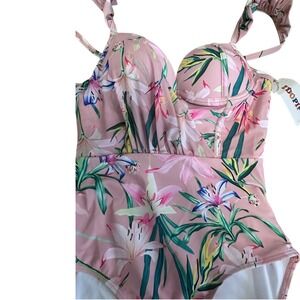IDOPiP Floral One Piece Swimsuit Ruffle Strap Padded Lined‎